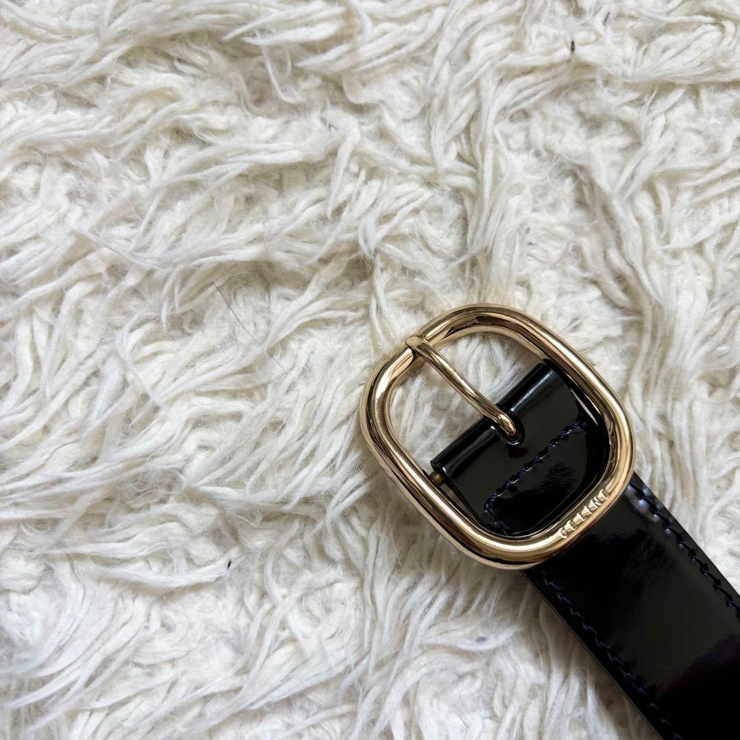 美品　セリーヌ ヴィンテージ　エナメル　ブラック チェーン ベルト レディース