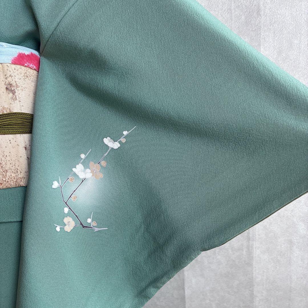 〈長襦袢➕〉訪問着　フルセット　着物　友禅　正絹　ピーコックブルー　凛　J1