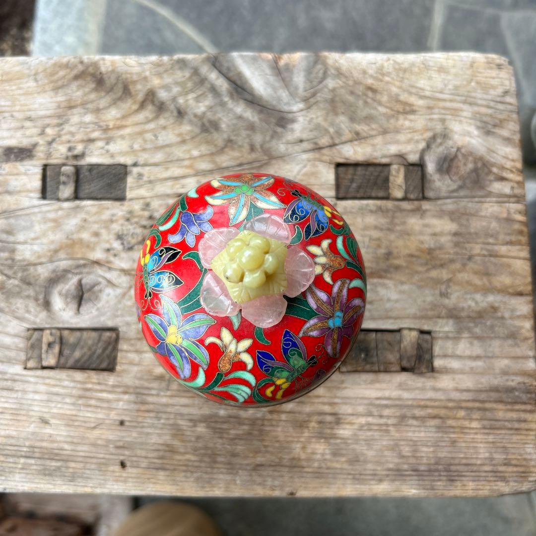 七宝焼 蓋付 三足 小物入れ レトロ アンティーク 置物