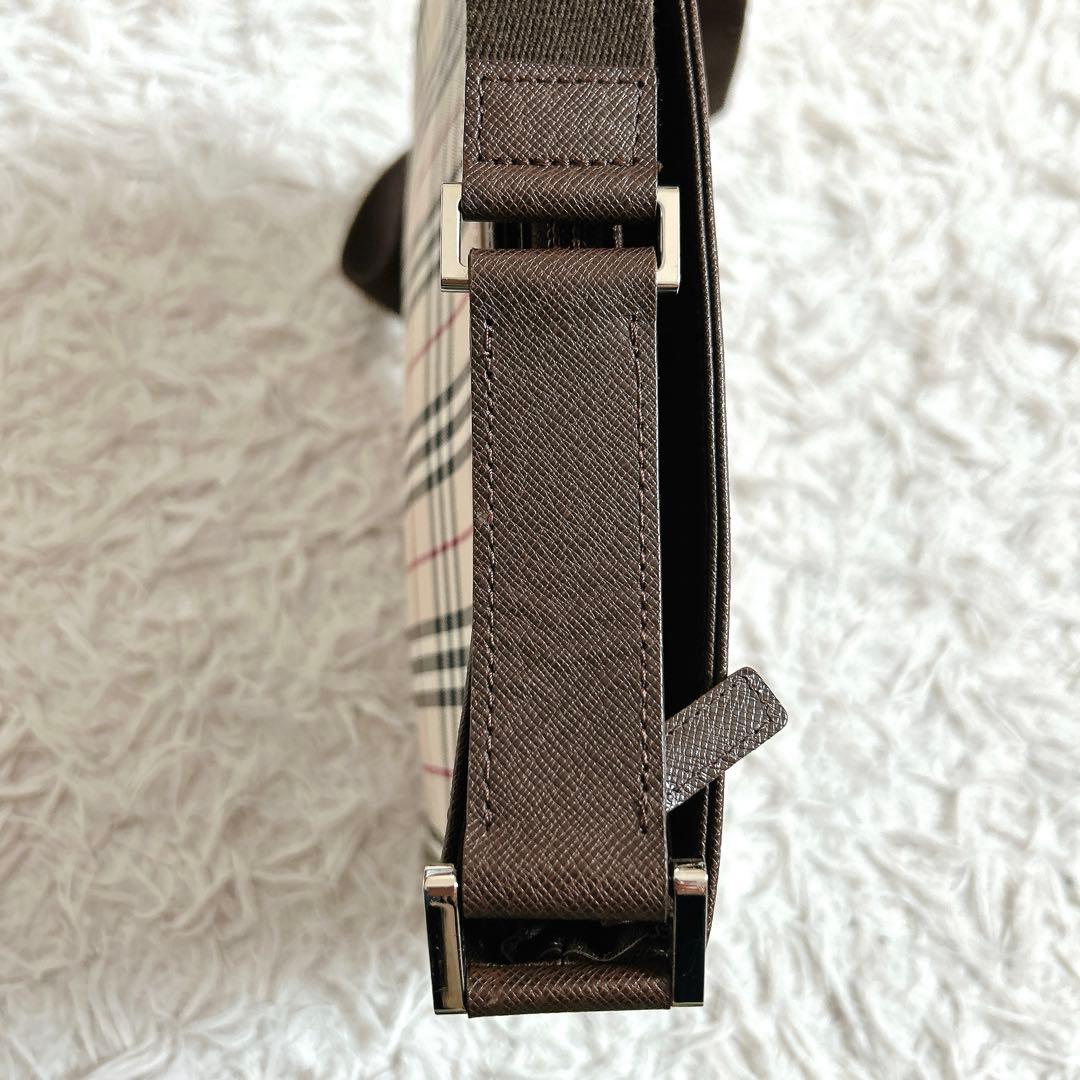 美品⁂バーバリー⁂ショルダーバッグ　キャンバスレザー　ノバチェック　ブラウン