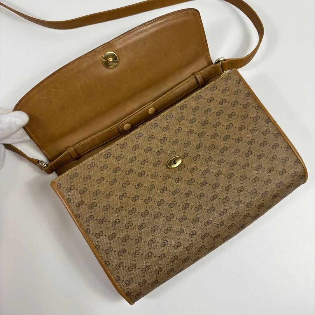 廃盤✨オールドGUCCI マイクロＧＧ　ゴールド ショルダー PVC ブラウン