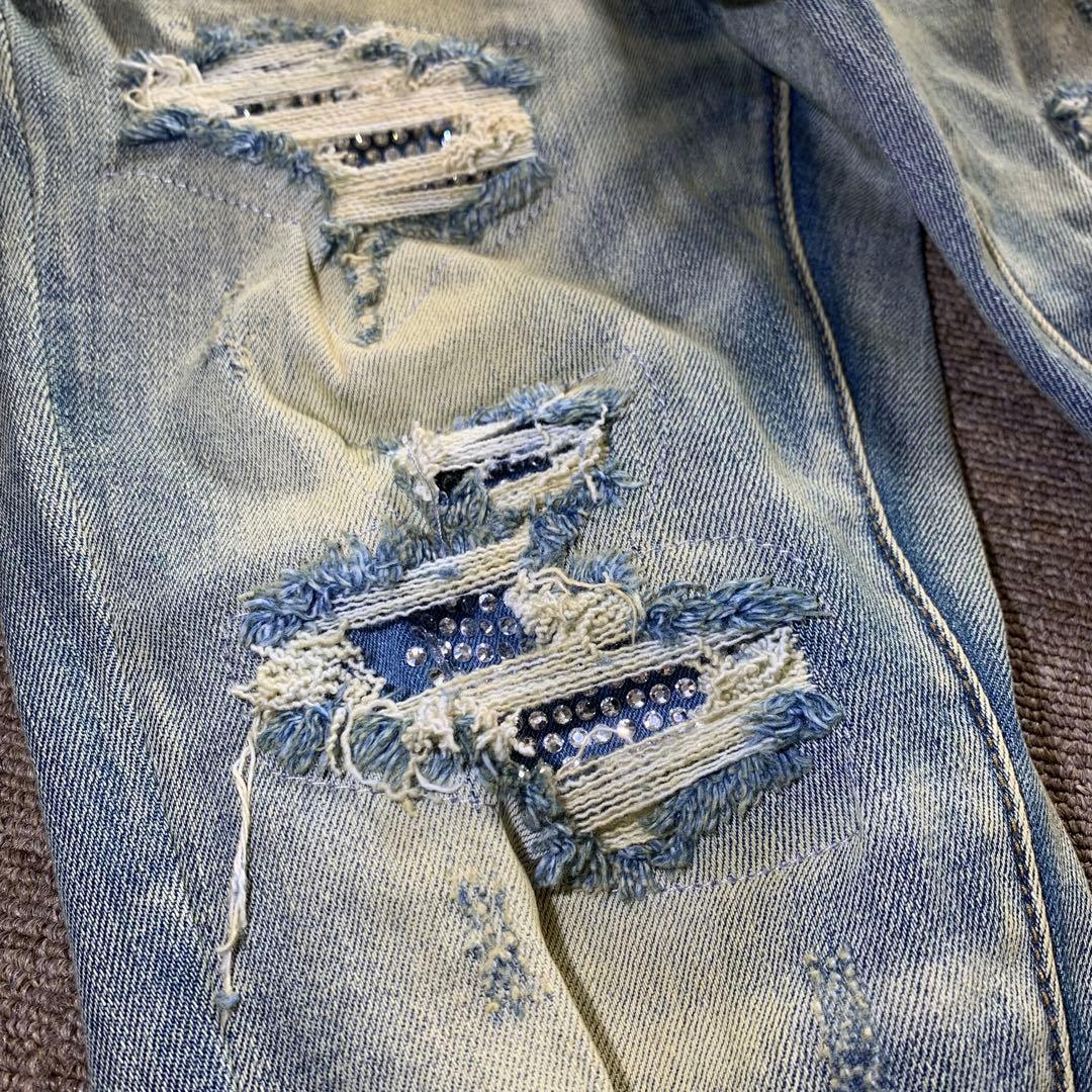 mnml ミニマル【新品未使用品】ラインストーンストレッチスキニーデニム 30