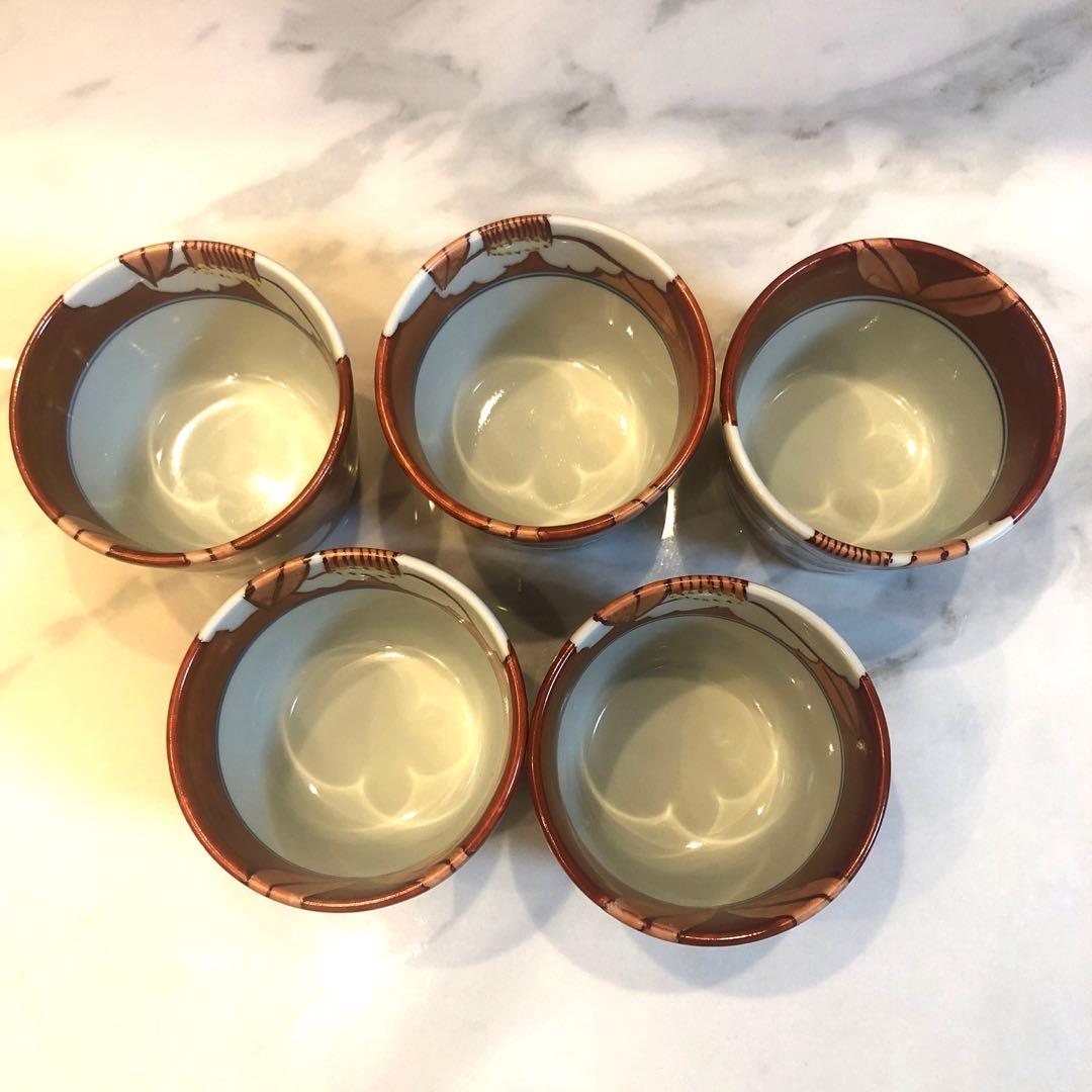 有田焼　陶祥窯　椿模様　赤絵　蕎麦猪口　小鉢　湯呑み　コーヒー　5客