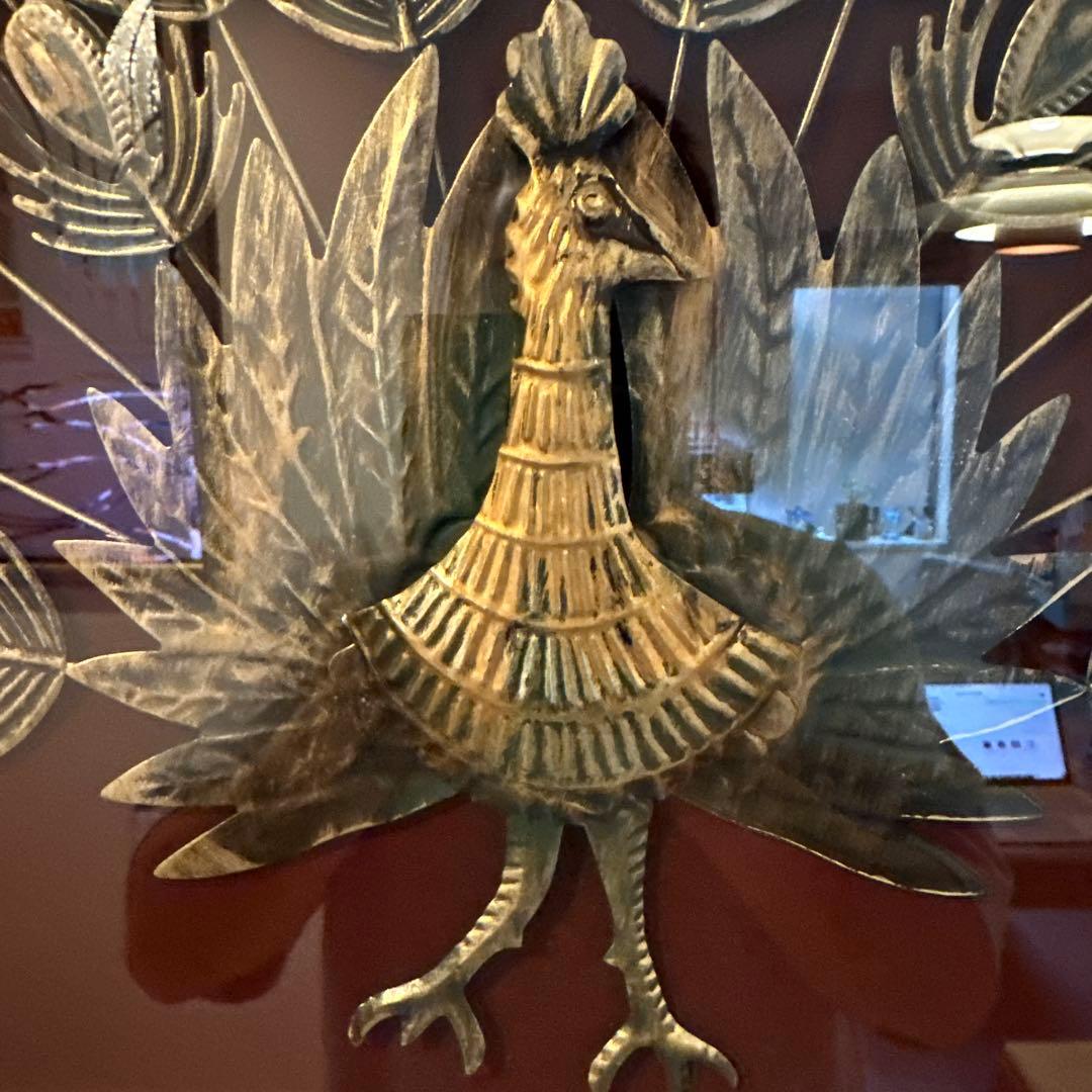 貴重　イタリア製　ビンテージ　孔雀アート作品 木製フレーム　ミッドセンチュリー