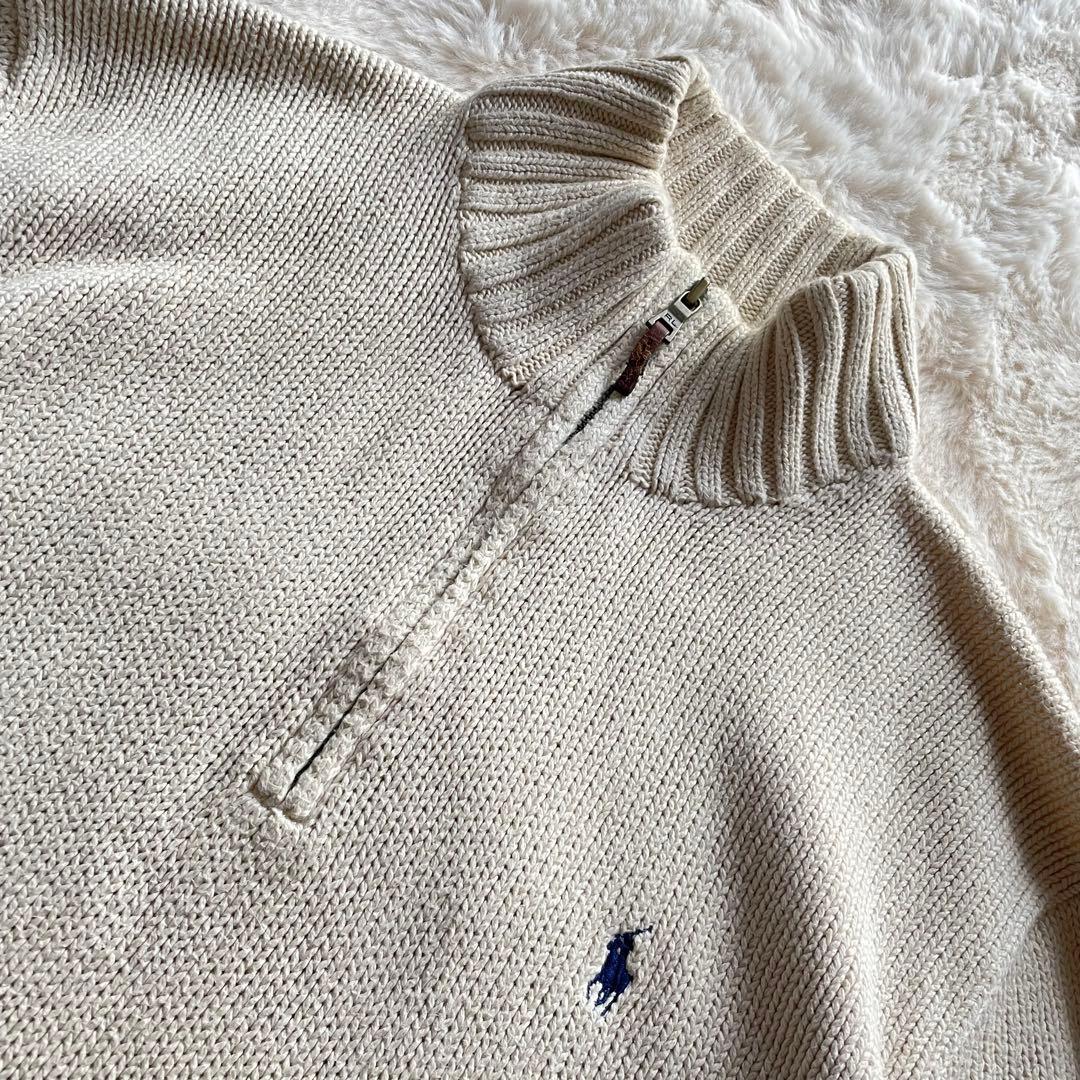希少　美品　ポロバイラルフローレン　XL ハーフジップニット　コットン　ポニー