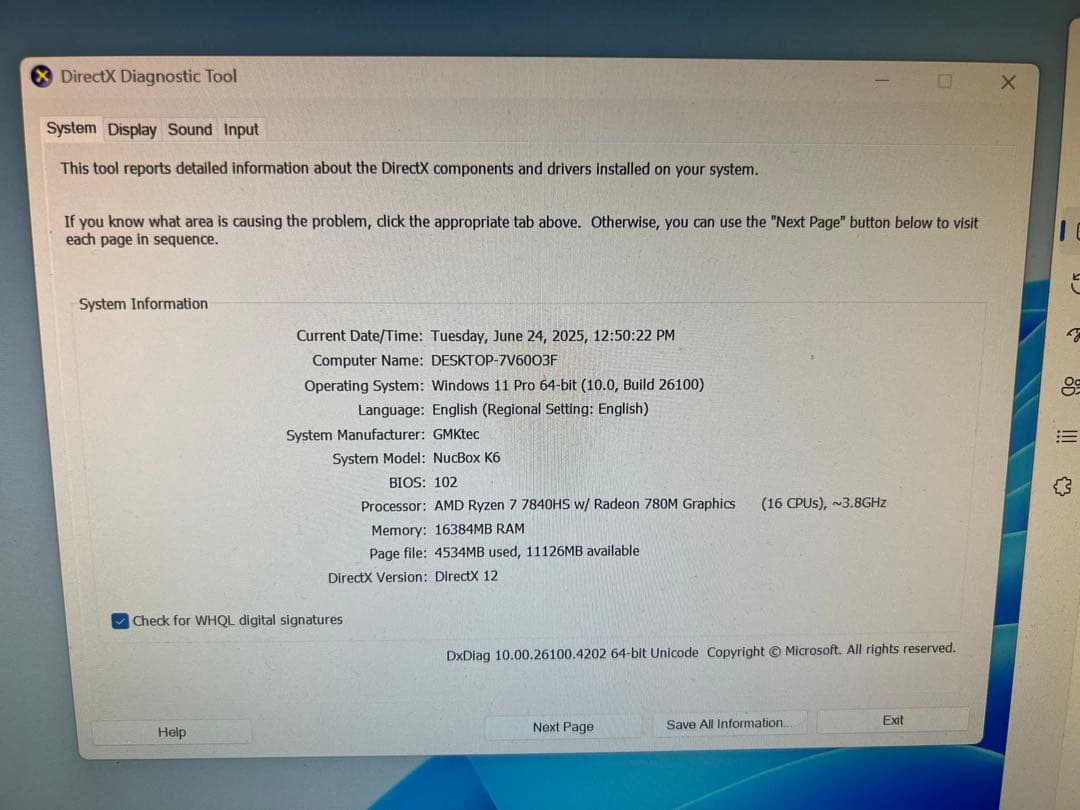 ミニPC GMKtec K6 AMD 7840HS RAM 16GB SSD 512GB