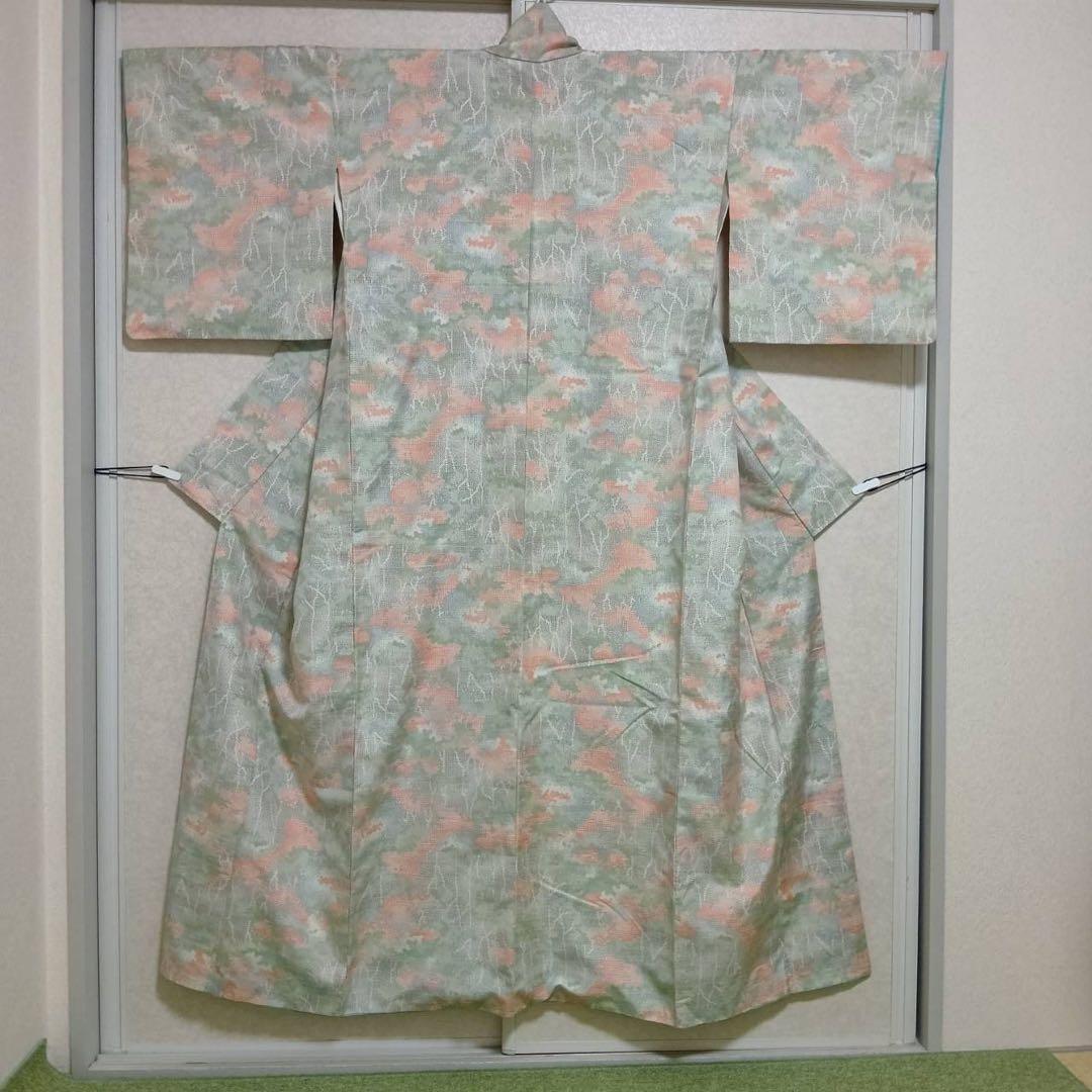 ほ*ん様 タ8879 未使用近い　美品　袷　紬　白紬　十日町紬系　小紋　正絹　フ