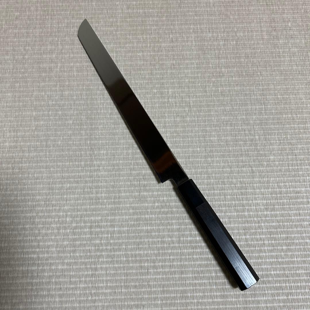9寸　先丸　柳刃　包丁　和包丁　鏡面仕上げ　V金10号　本焼　黒檀八角柄