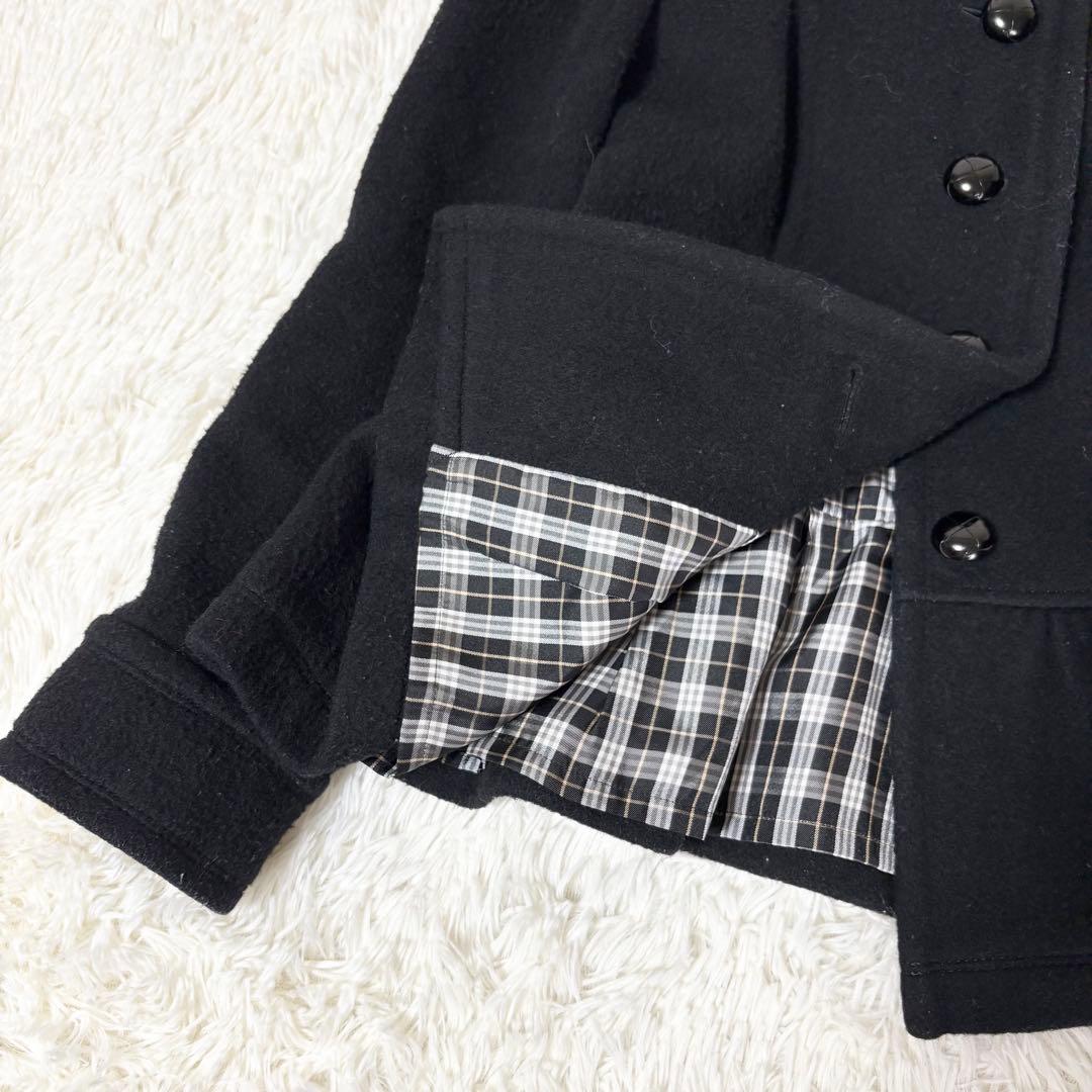 【人気】 バーバリーブルーレーベル フリル ウールコート 38 ブラック