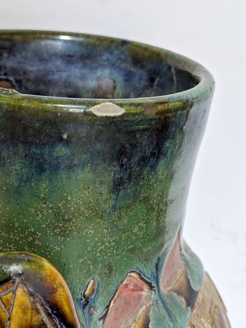 ♦琉球 飴釉掻落し 魚紋文様 双耳壺 瓶 沖縄花瓶 珍物珍品 古美術品 骨董品