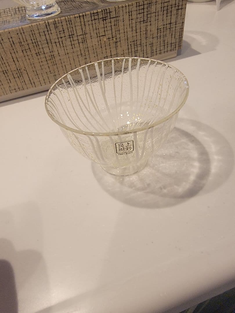 未使用品 上野良樹 作 硝子製 5客 ガラス ゴールド窯変グラス 箱有り