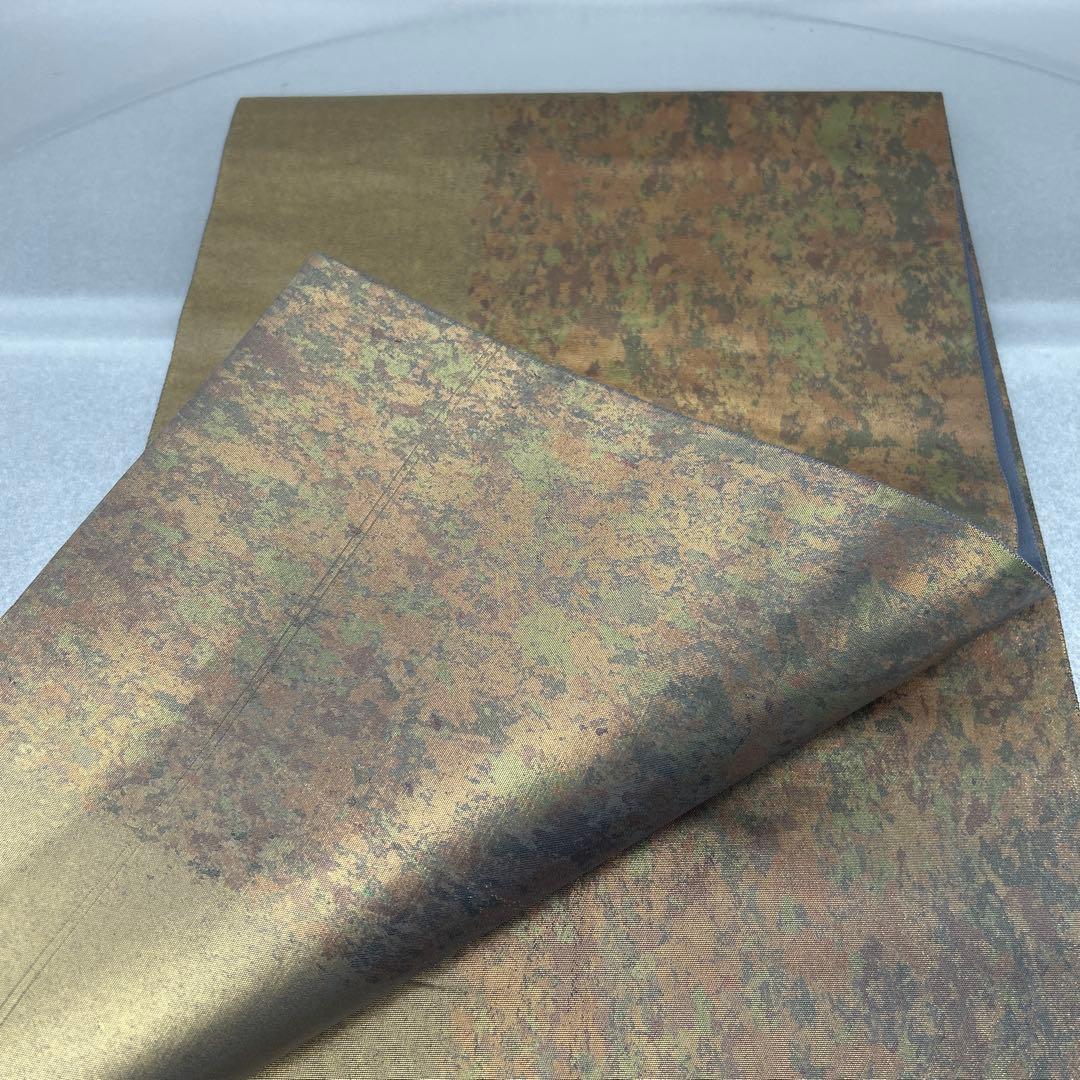 【本金箔 金泥箔】シルク製 六通柄袋帯 金色と茶色のグラデーション0105