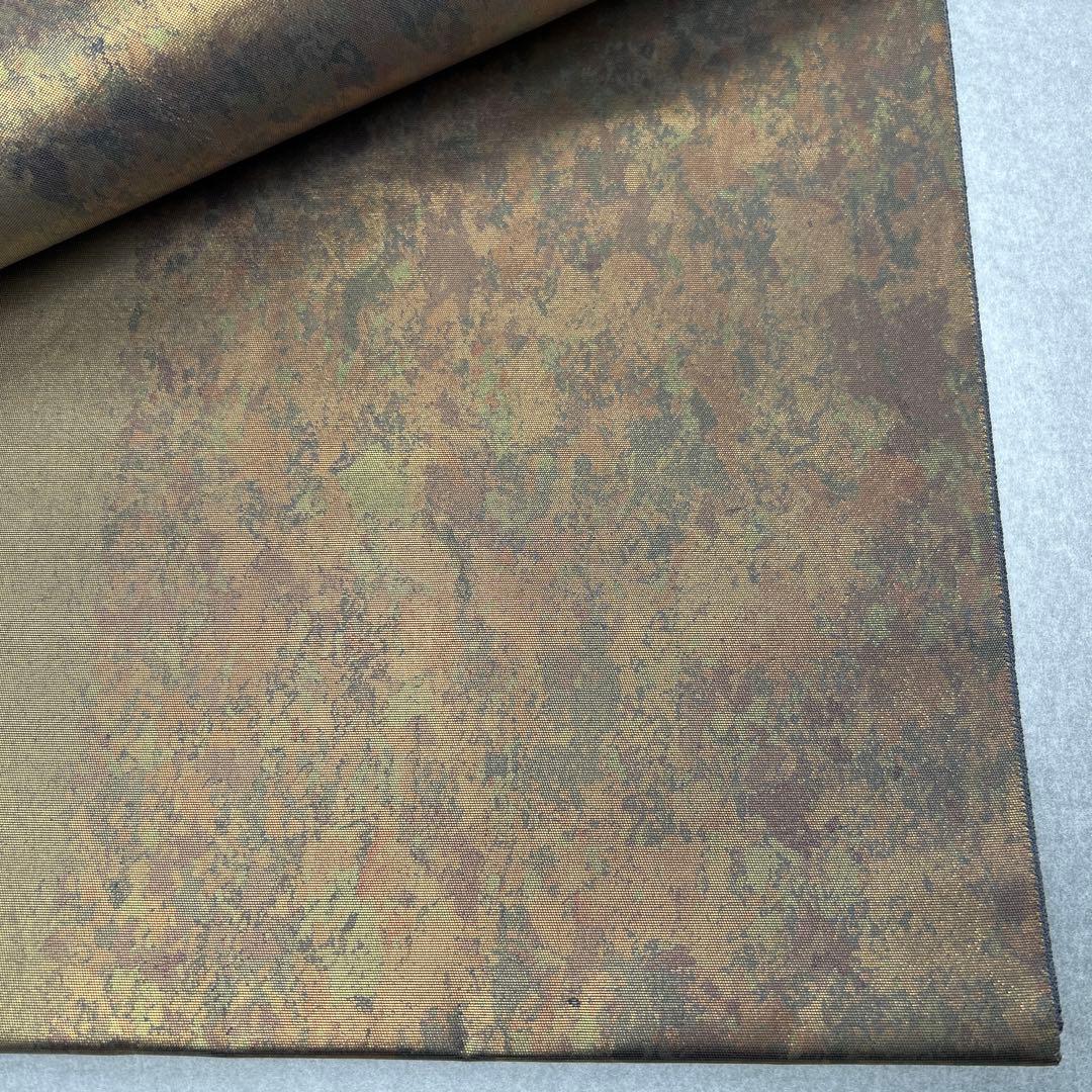 【本金箔 金泥箔】シルク製 六通柄袋帯 金色と茶色のグラデーション0105