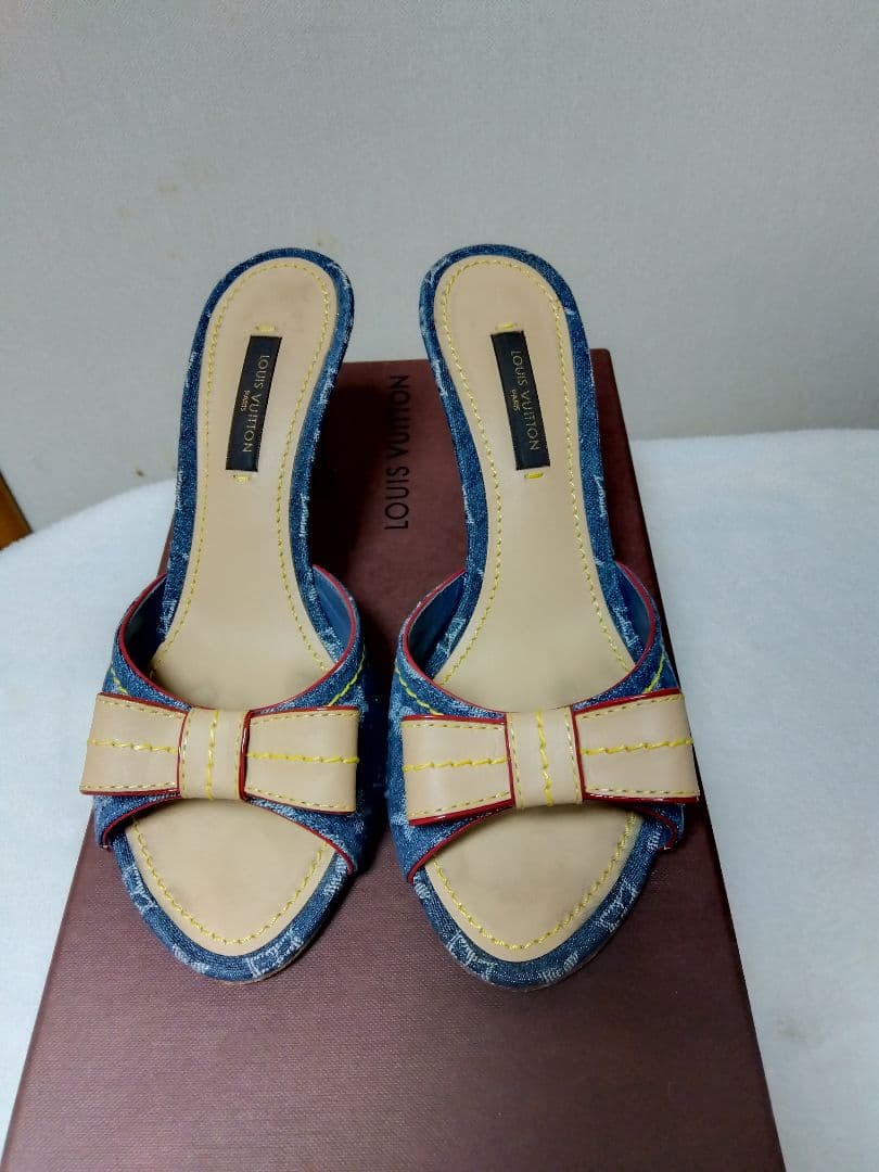 Louis Vuitton モノグラム デニムリボンミュール 22cm
