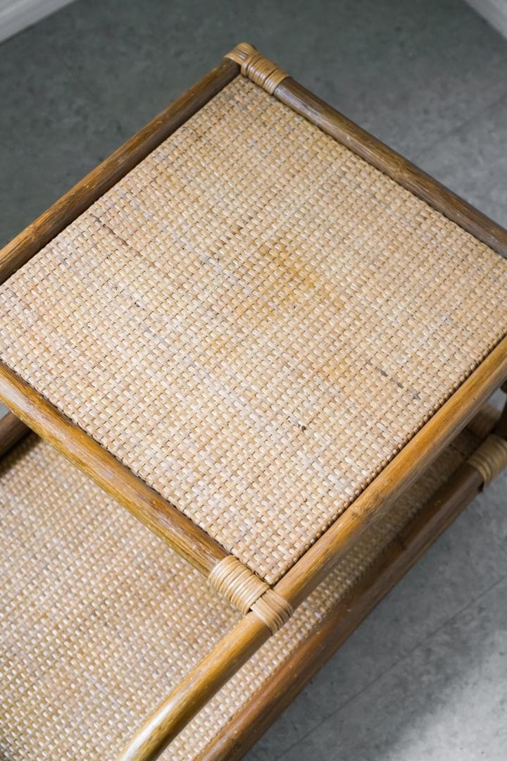 80-90's vintage ワゴンテーブル 藤 ラタン レトロモダン