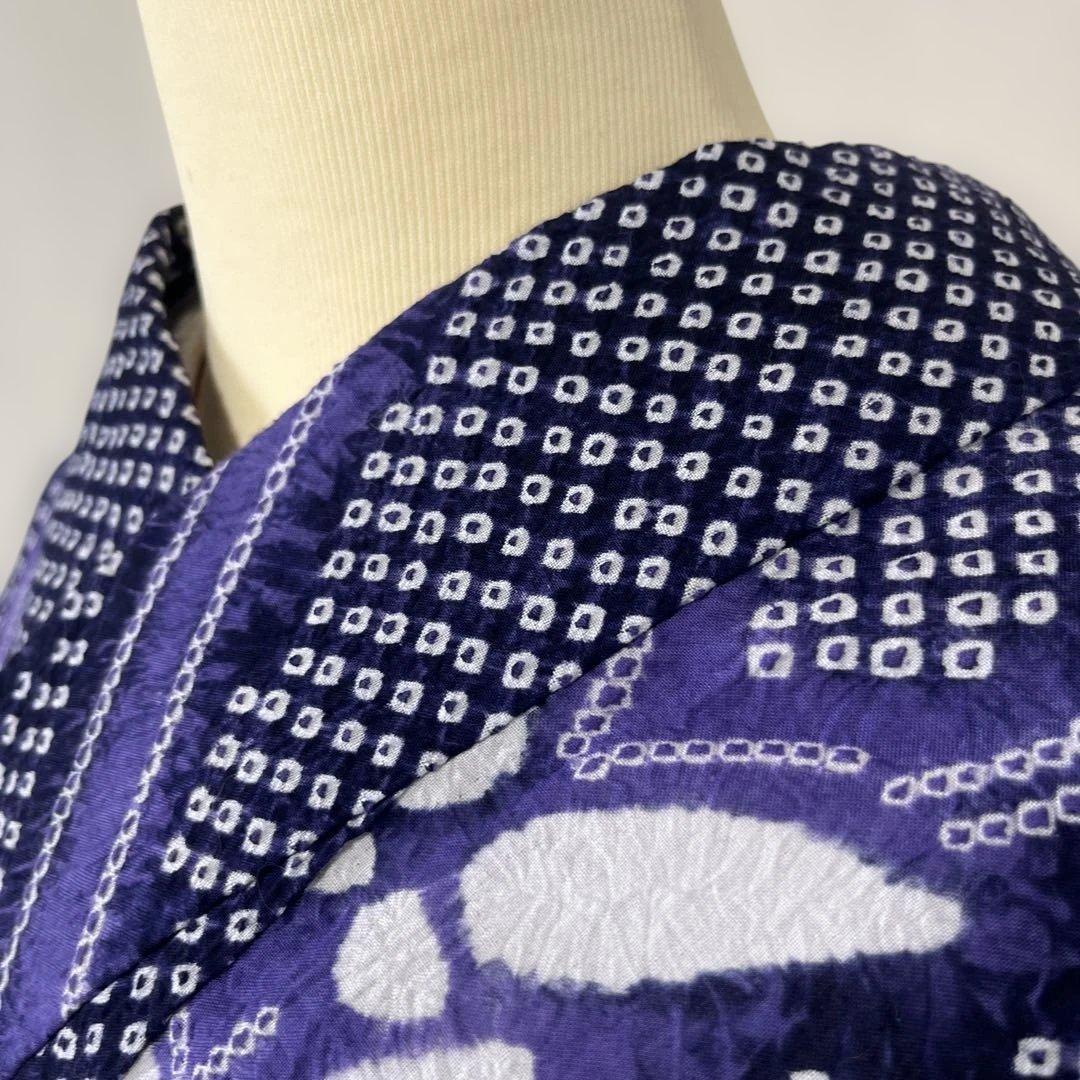 a-06 有松絞り　浴衣　紫　蝶々　裄68 良品