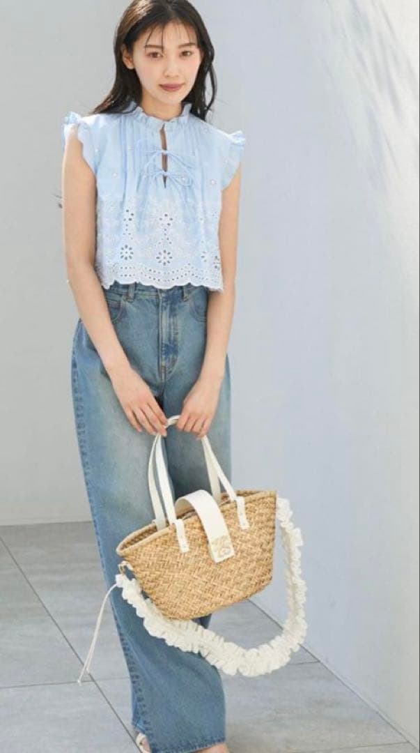 【美品】SNIDEL コットンレースショルダー付き かごバッグ ホワイト