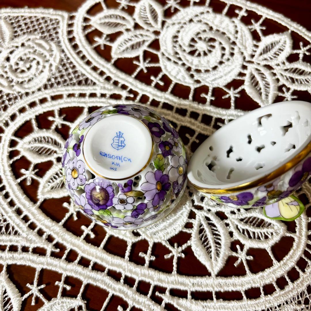 ヘレンド 透かしボンボン ファンタジー パープル 蝶