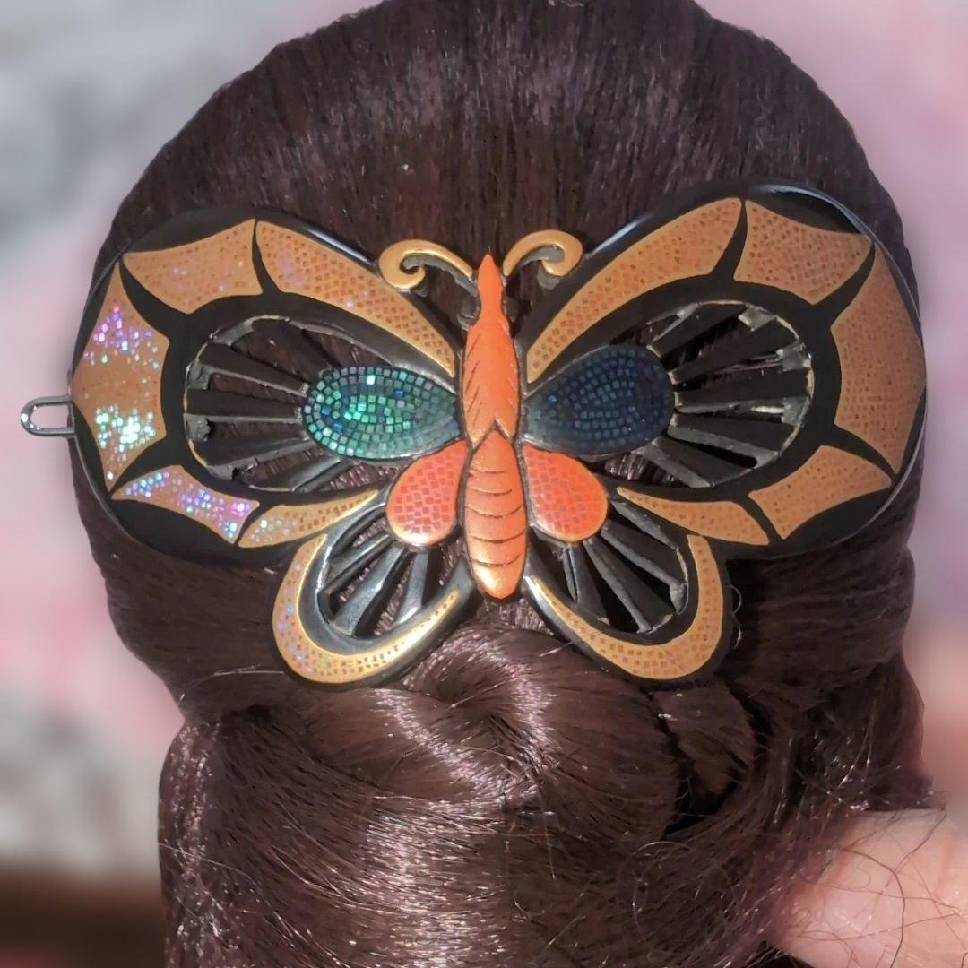 本鼈甲蒔絵螺鈿蝶モチーフ髪留め