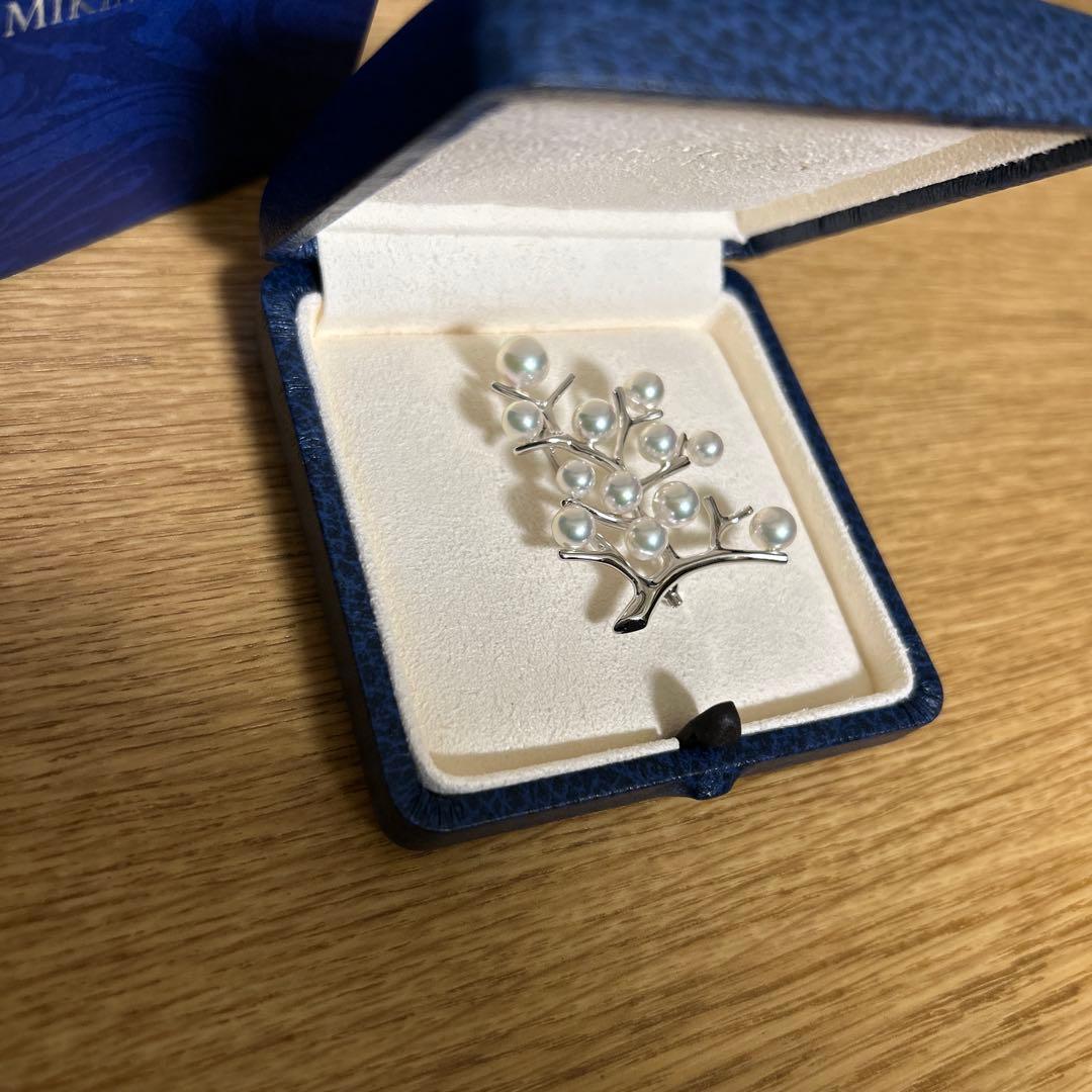 MIKIMOTO ミキモト　幸福の木　ラージ　真珠　パール　ブローチ　シルバー