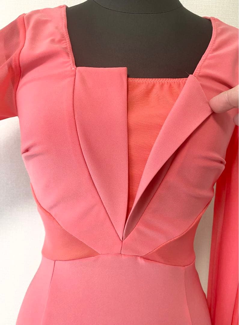 社交ダンスワンピース　パーティワンピース　ソシアルダンス　コーラル　準正装