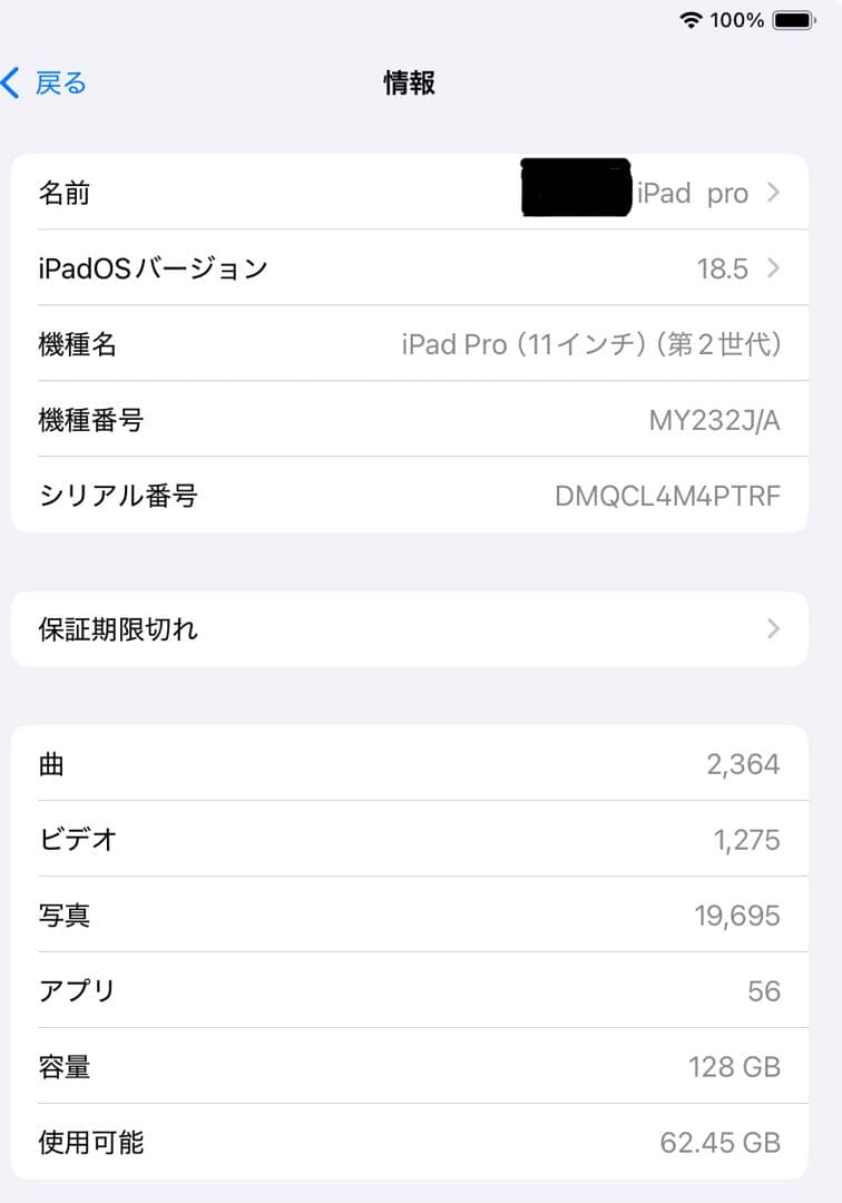 iPad Pro11インチ（第2世代）128GB