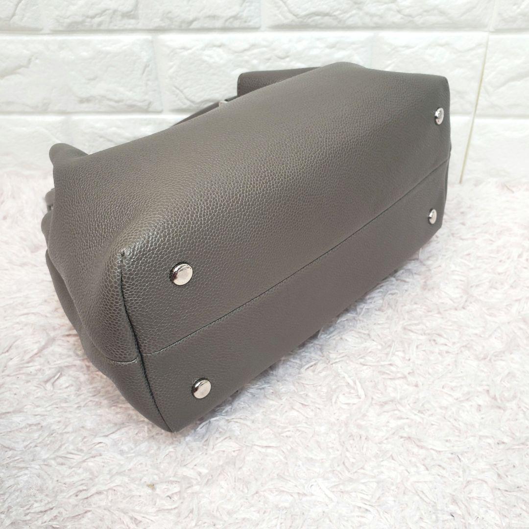 HIROFU ヒロフ ターンロック ハンドバッグ グレー レザー 美品