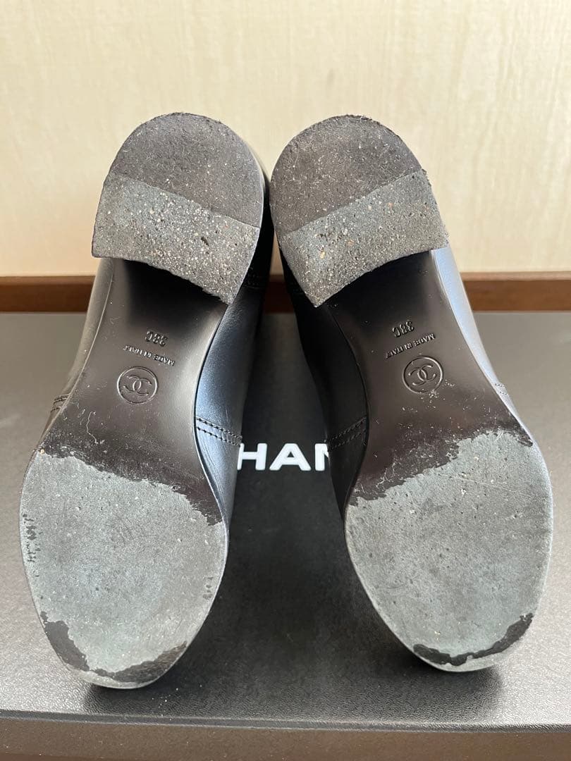 CHANEL シャネル バックルベルト カーフスキン ブラック ハイブーツ 38