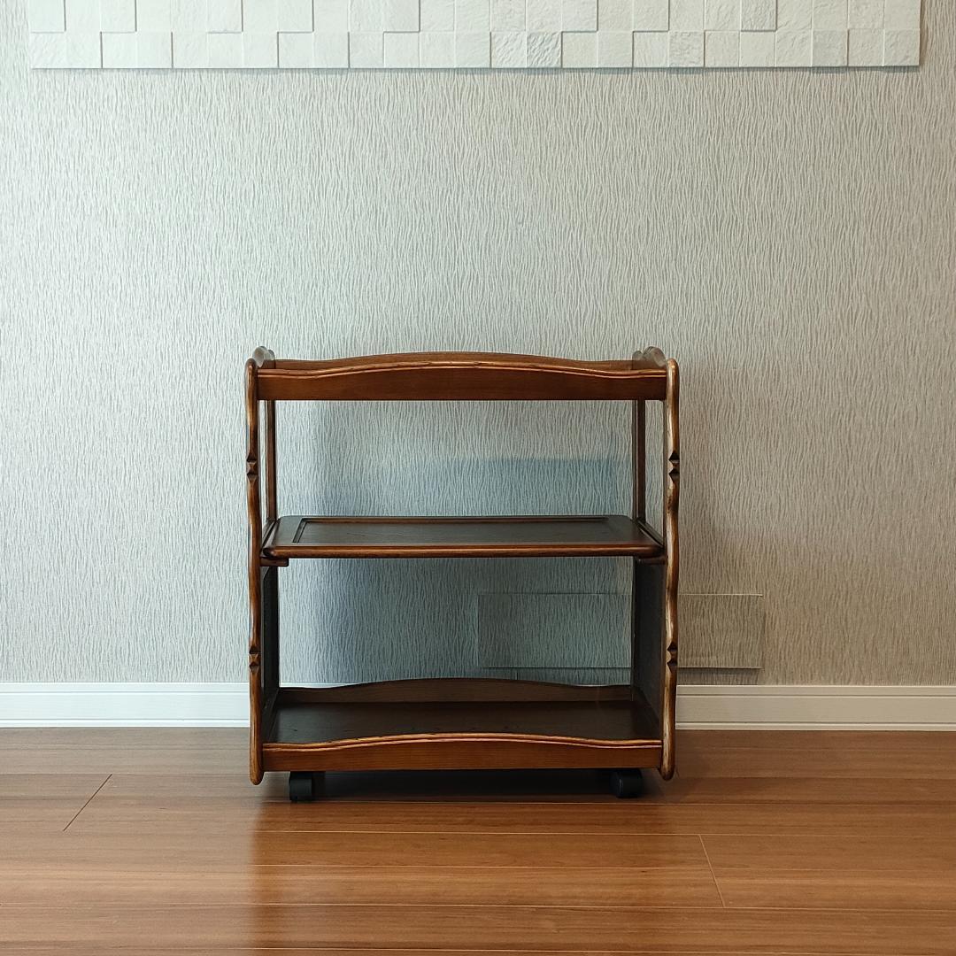 カリモク　キッチンワゴン　木製ワゴン　サイドテーブル　キャスター付き