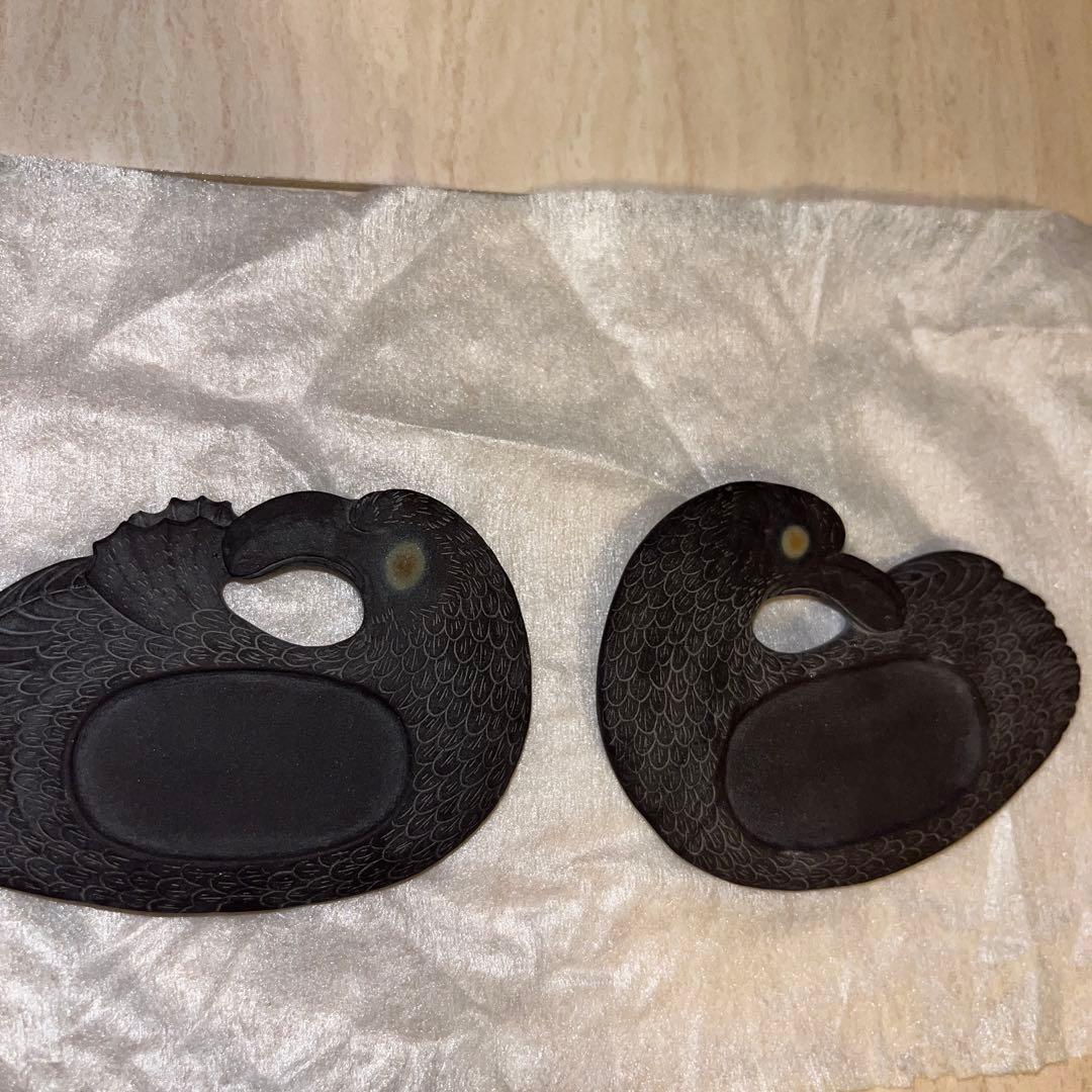 珍品　石眼　石硯　ミニ硯　鳩　２対　レア　時代物　唯一無二