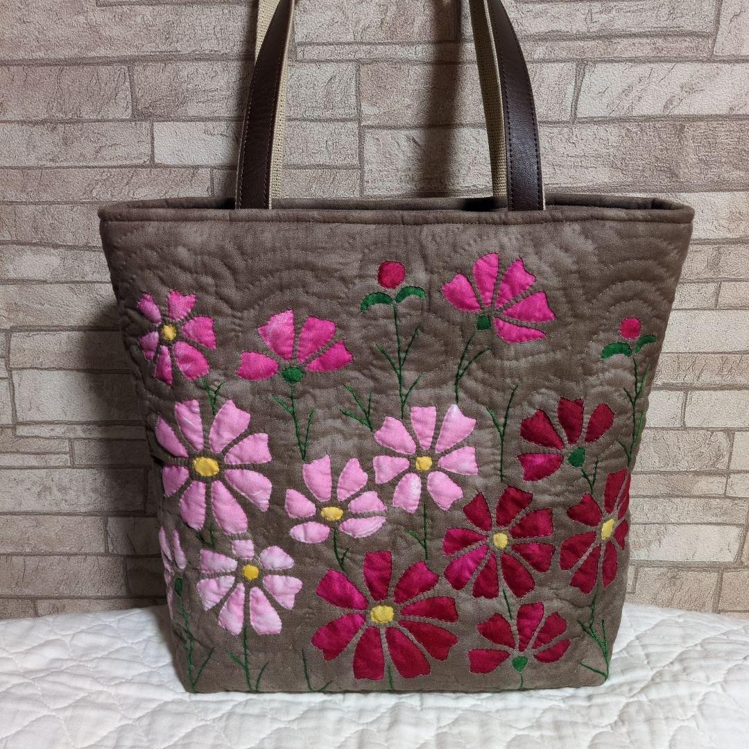 秋桜のハワイアンキルトバッグ　ハンドメイド