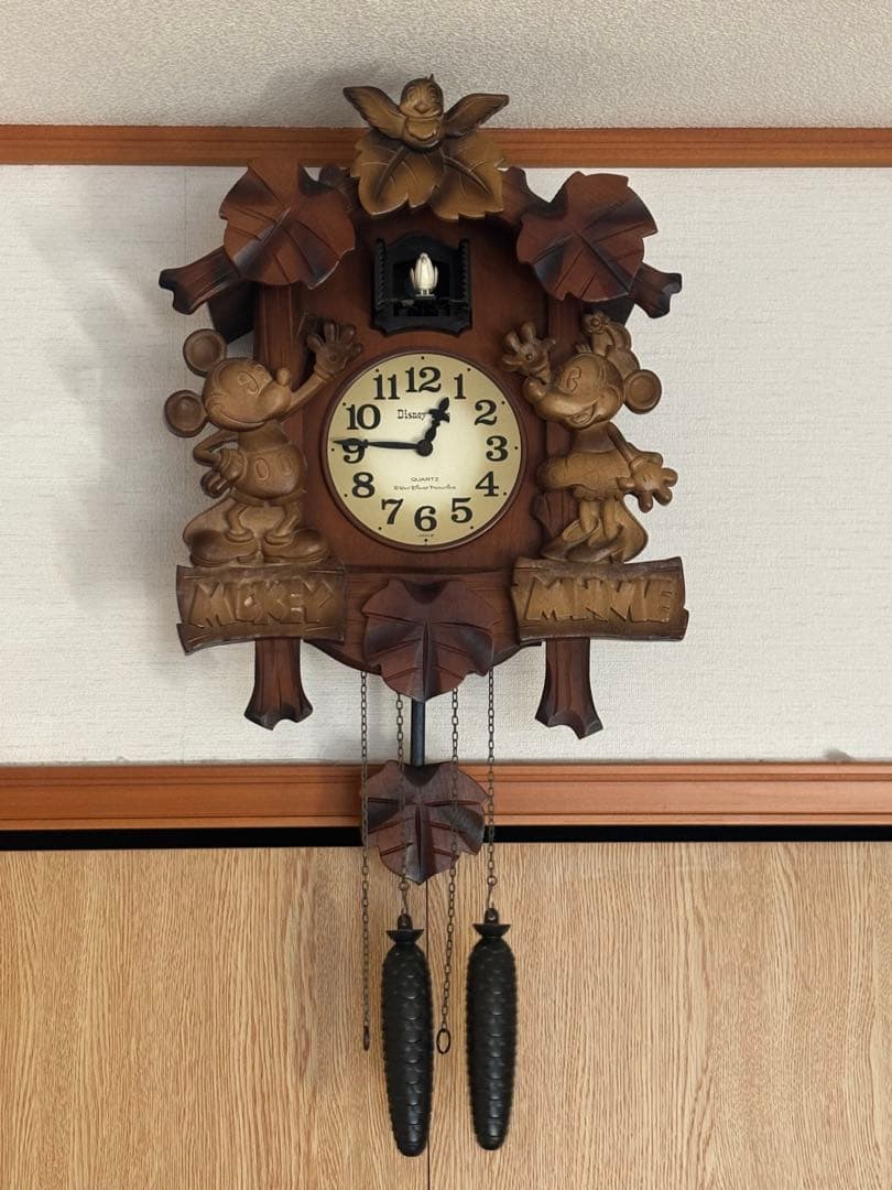 希少価値ディズニーミッキー ミニー 掛け時計鳩時計木製
