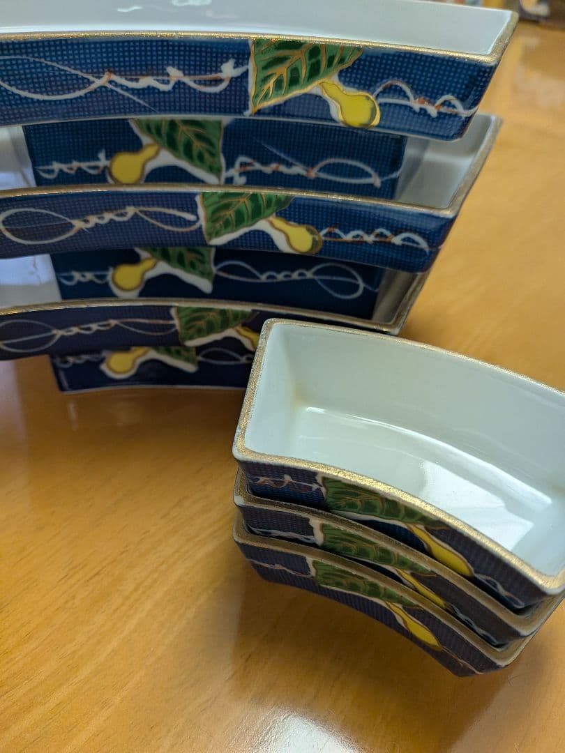 有田焼 昭栄作 扇面皿(半月皿)+のぞき8枚セット/高皿でおしゃれ