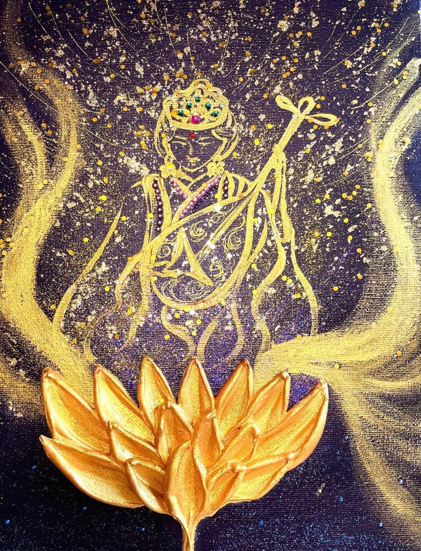 開運絵画　弁財天様　龍神様　金箔　白龍　金龍　紫龍　招福の花　24金