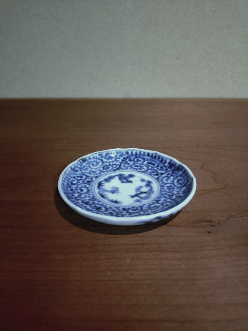 古伊万里 染付 蛸唐草紋 輪花 豆皿 手塩皿