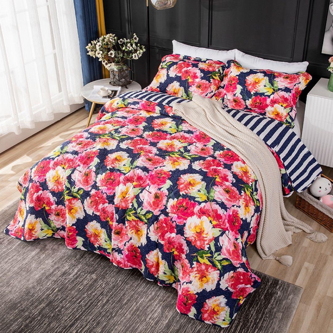 キルトベッドカバー3点セット綿マルチカバー キルティング 014