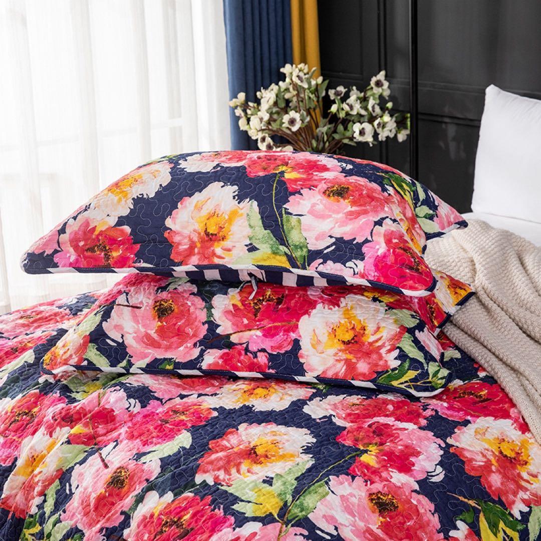 キルトベッドカバー3点セット綿マルチカバー キルティング 014