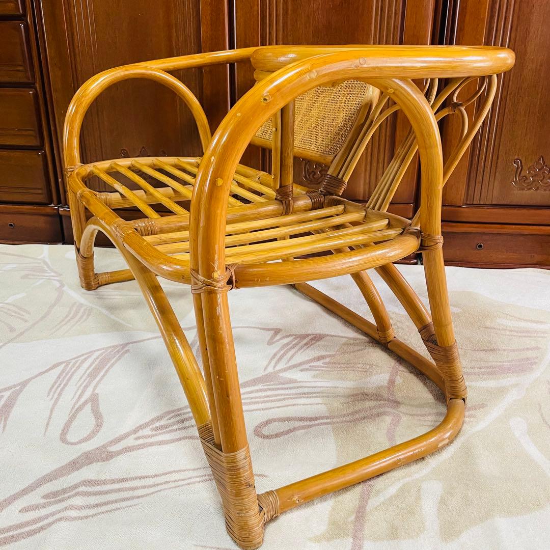 籐家具 サイドテーブル付き ラタンチェア レトロ