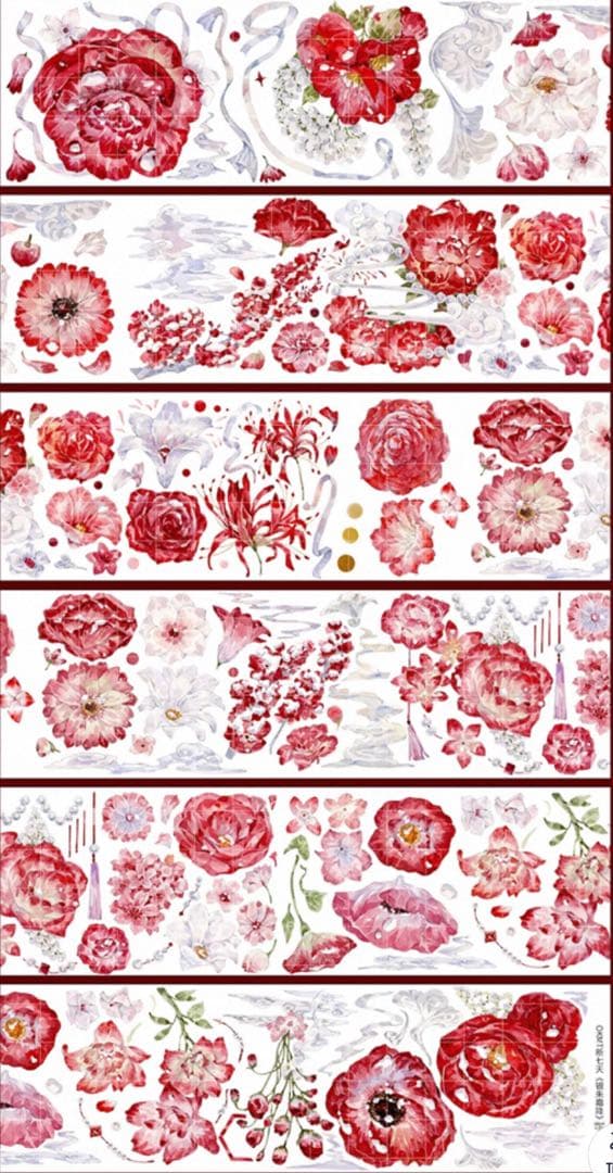 贝壳光 5.5cm×5m 银朱霜降 海外マスキングテープ　海外マステ　花