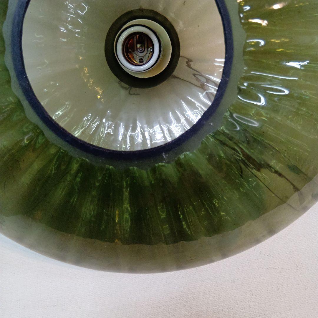 ランプシェード 緑色ストライプガラスディフューザー アンティーク 直径40センチ