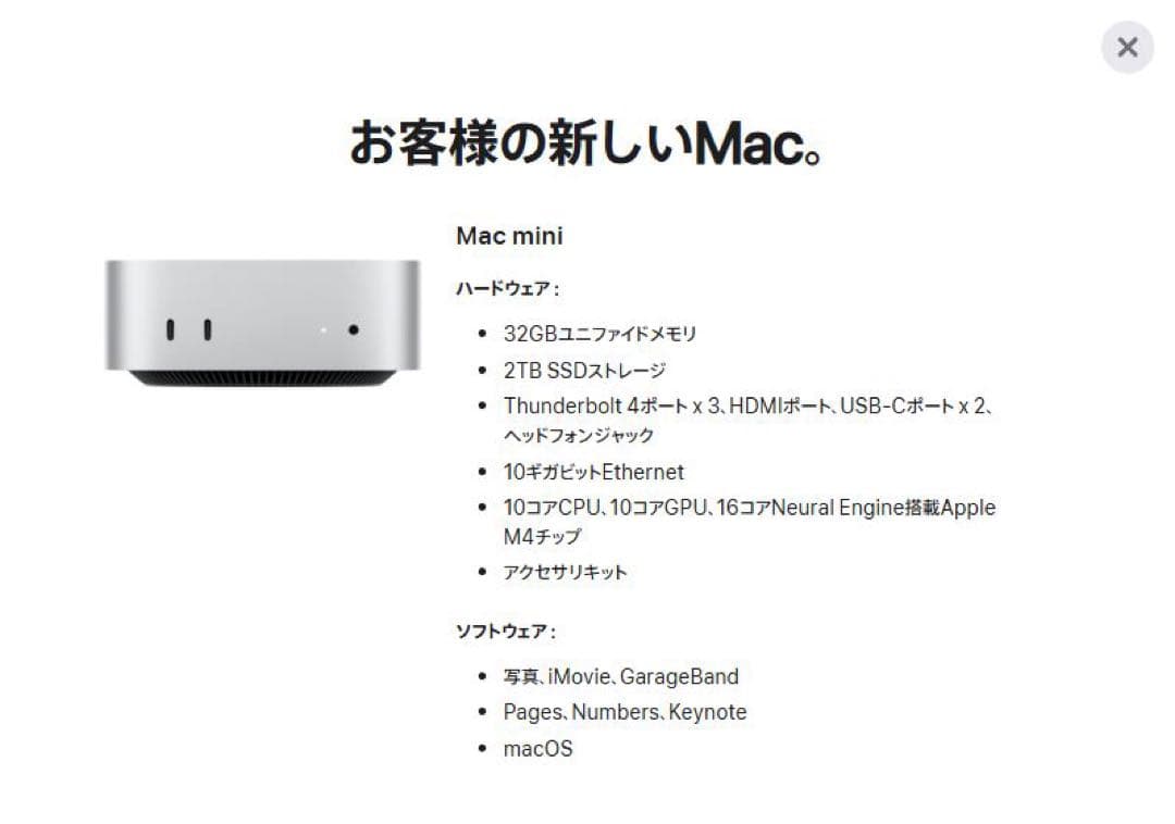 Macデスクトップ Apple Mac mini m4+Magic Mouse + Keyboard