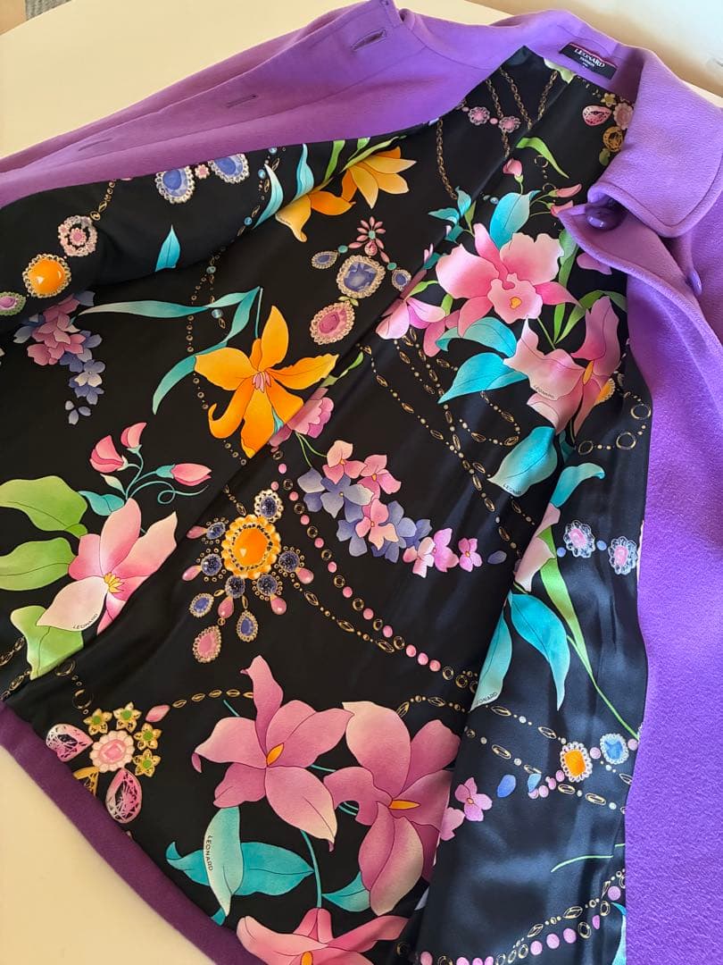 ピ*タ様 レオナール11号カシミヤ混コート パープル裏地シルクLEONARD