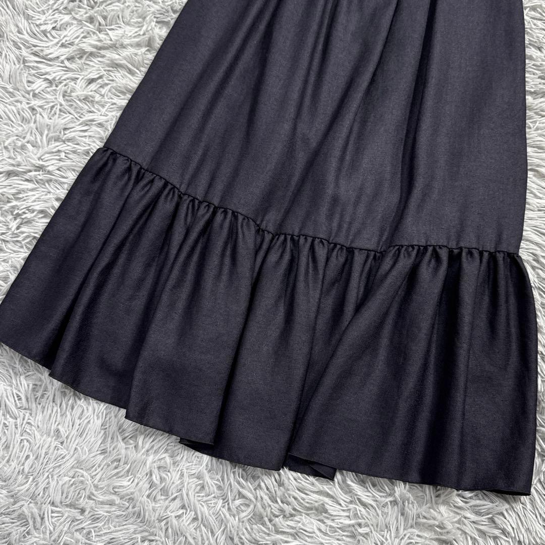 未使用級✨フォクシー リネンフェイスワンピースドレス ティアード ネイビー 38