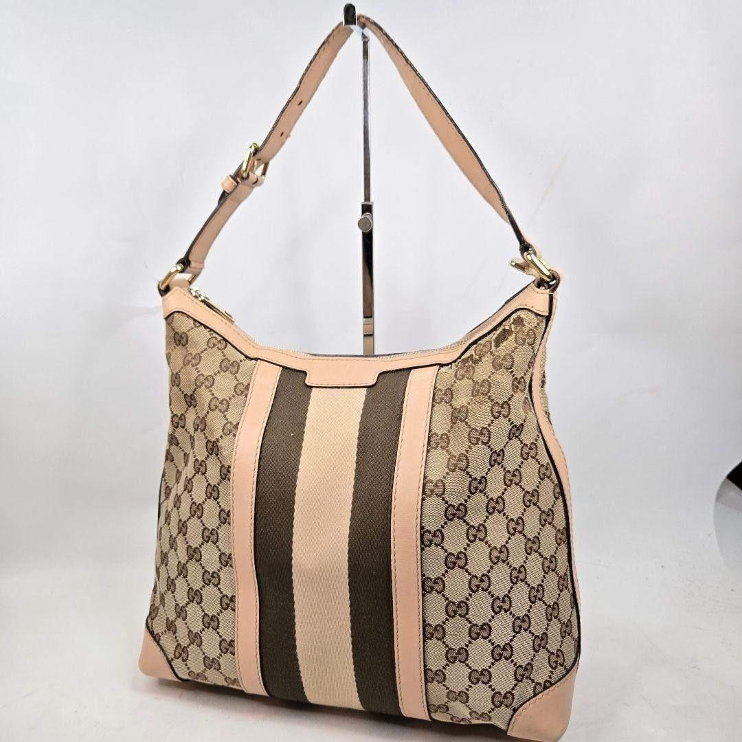 カード付き GUCCI ショルダーバッグ シェリーライン GGキャンバス レザー