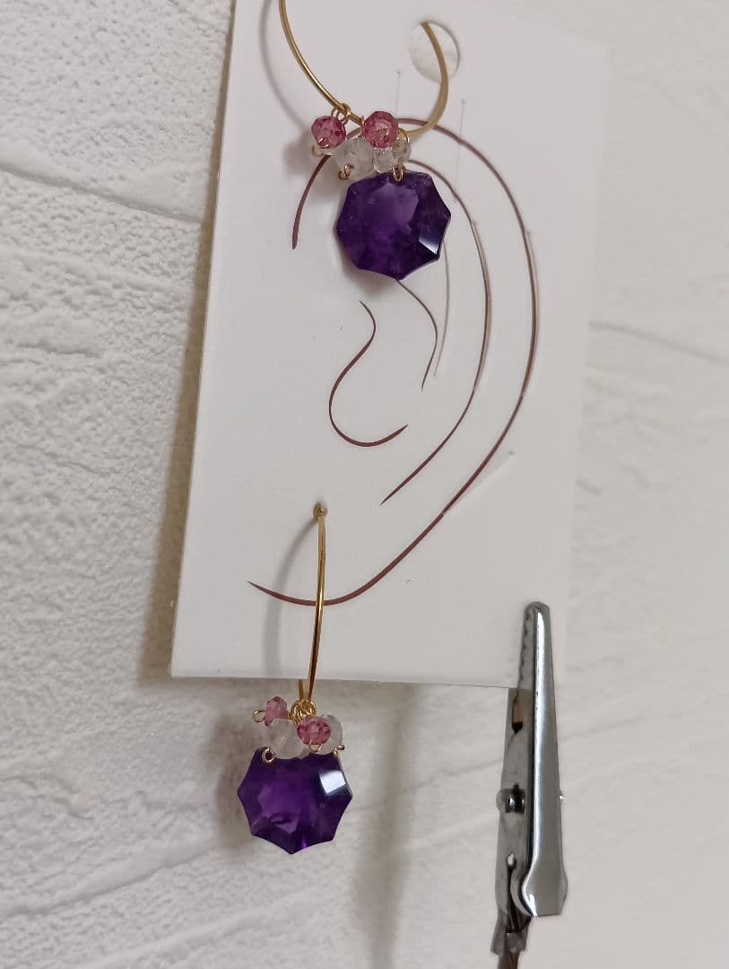 454 14kgfピンクアメジストリーフカットのチャーム