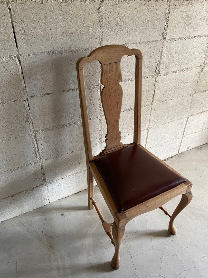 英国アンティーク　クイーンアンチェア　本革　猫脚　ダイニングチェア