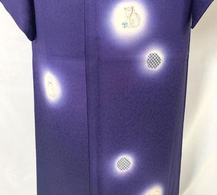 正絹　袷　猫模様　付下げ