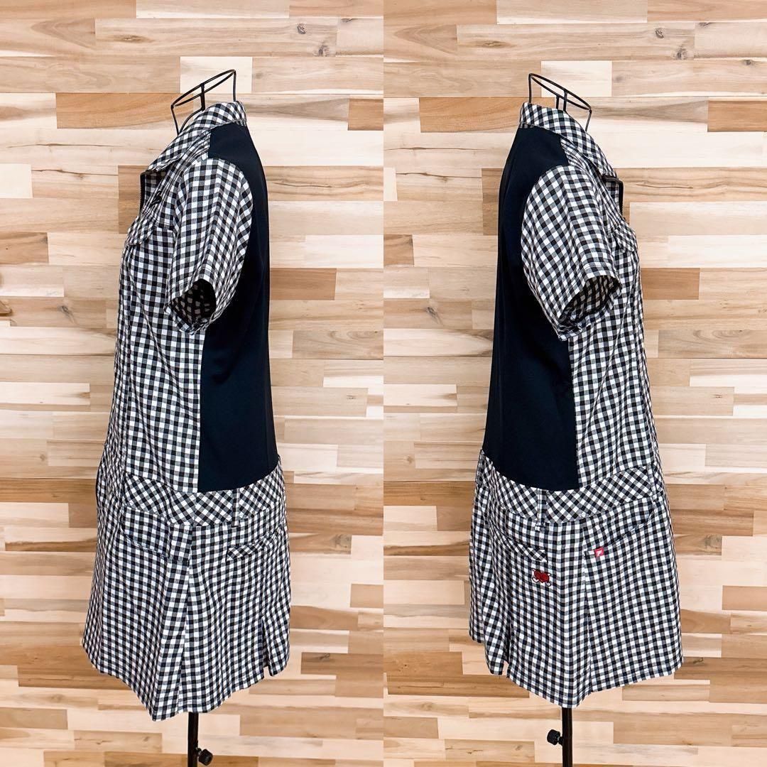 【フィラゴルフ】シアサッカー ギンガムチェック ゴルフ ワンピース L 黒×白