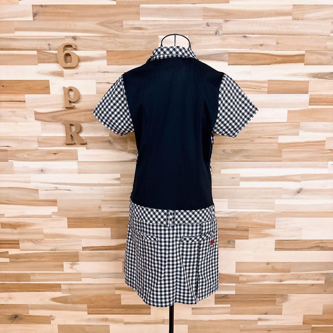 【フィラゴルフ】シアサッカー ギンガムチェック ゴルフ ワンピース L 黒×白