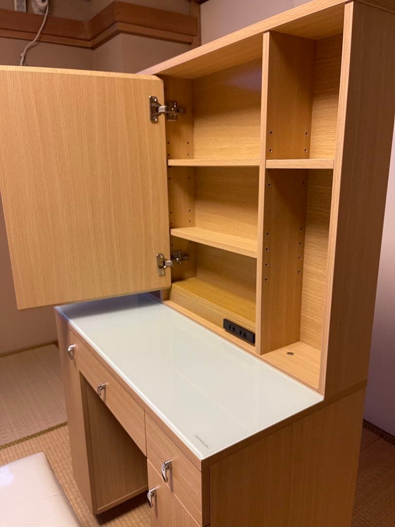 <<引取り限定>> 木製ドレッサー・鏡台 コンセント・収納椅子付き